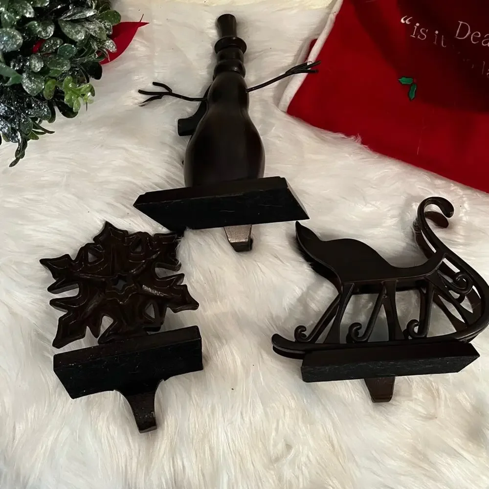 NEW Pottery Barn Bronze Snowman Snowflake Christmas Holiday Stocking Holders